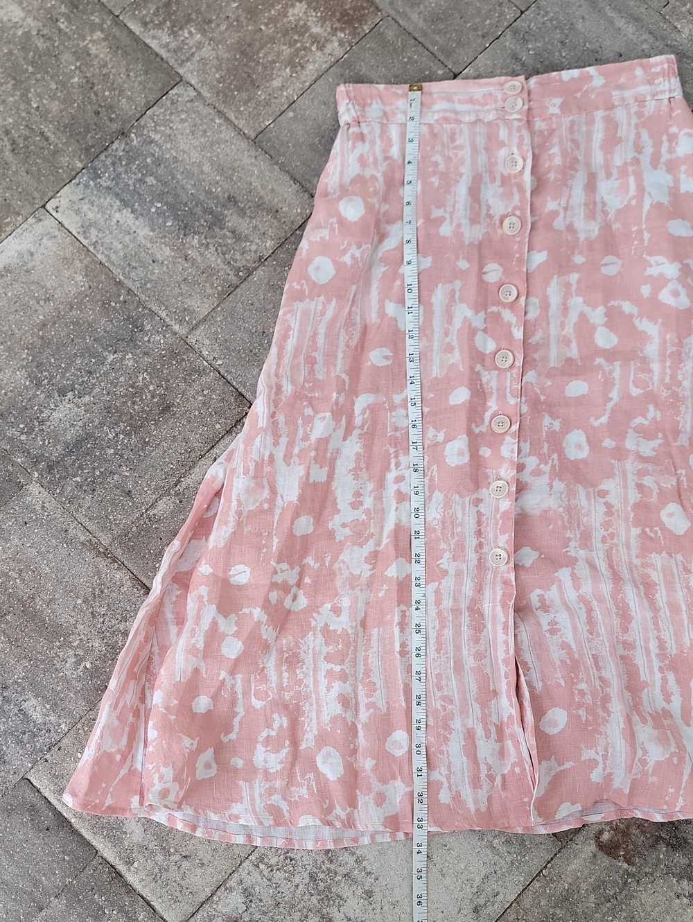 120% Lino Flax Linen Midi Skirt Sz L Has Pockets Elastic Waist Abstract Floral - Picture 11 of 12